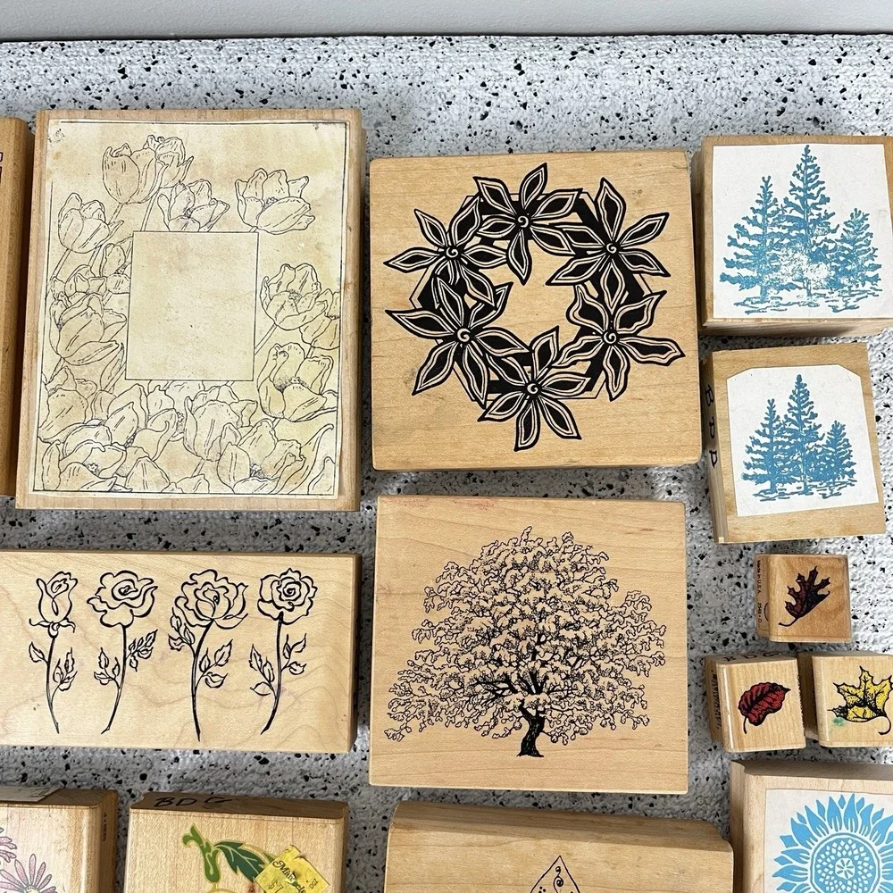 Vintage Rubber Stamp Lot 26 Pc Flowers‎ Trees Leaves Floral Crafting Paper Art